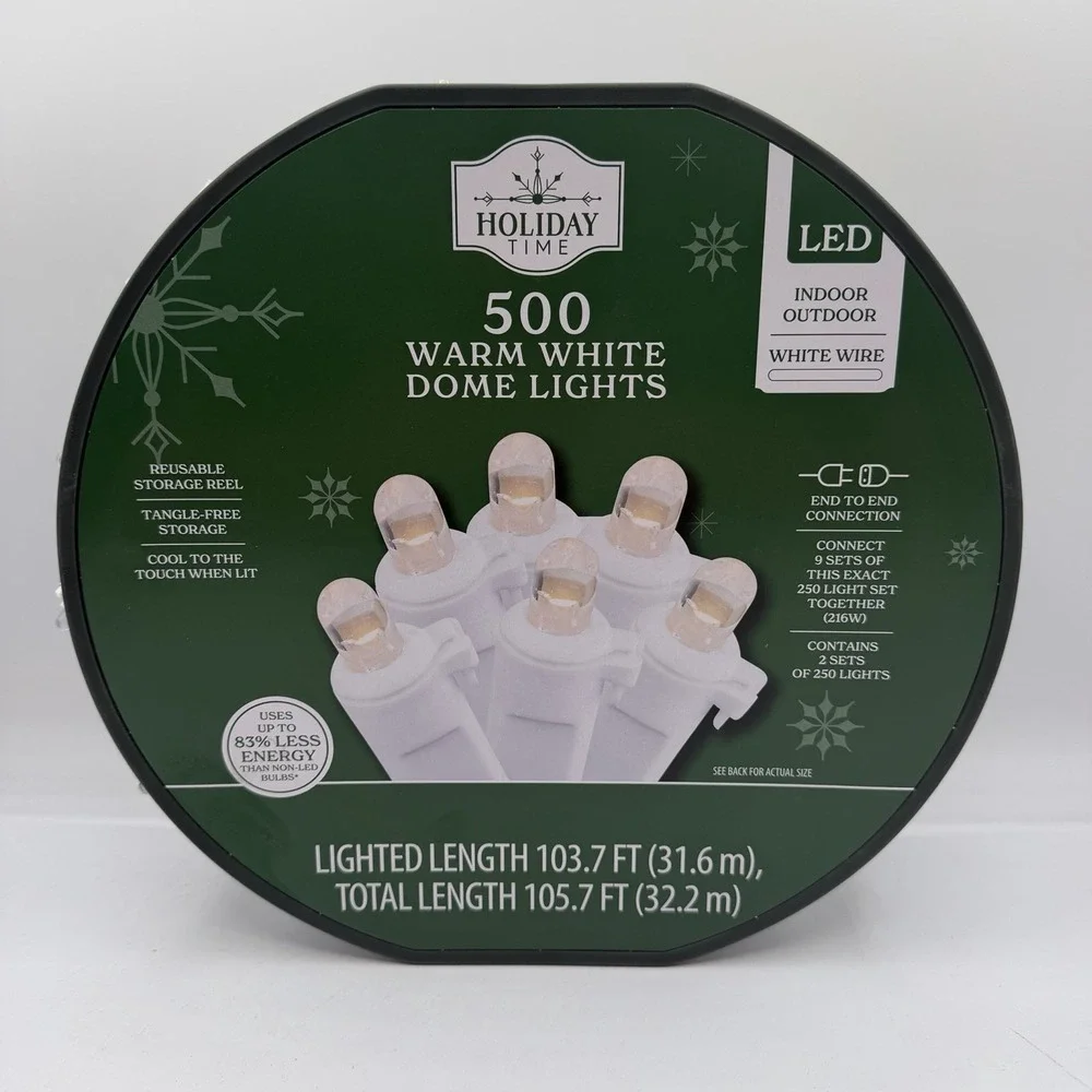 Holiday Time 500-Count Warm White LED Dome String Lights White Wire 105.7 Ft